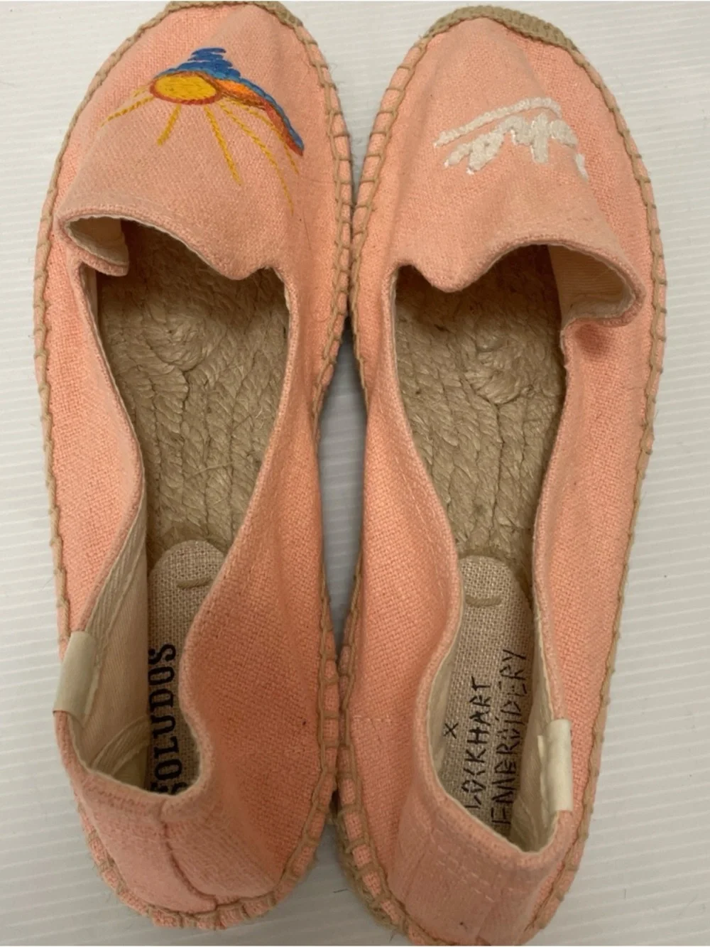 Soludos X Lockhart Embroidery Coral Aloha Platform Espadrilles Size 10